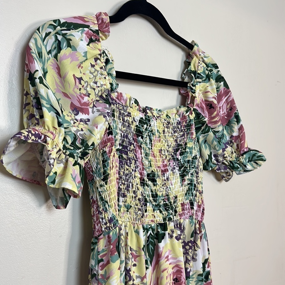 Sunday Up Floral Smocked Top Puff Sleeve Ruffle Tiered Maxi Summer Dress - Picture 9 of 9